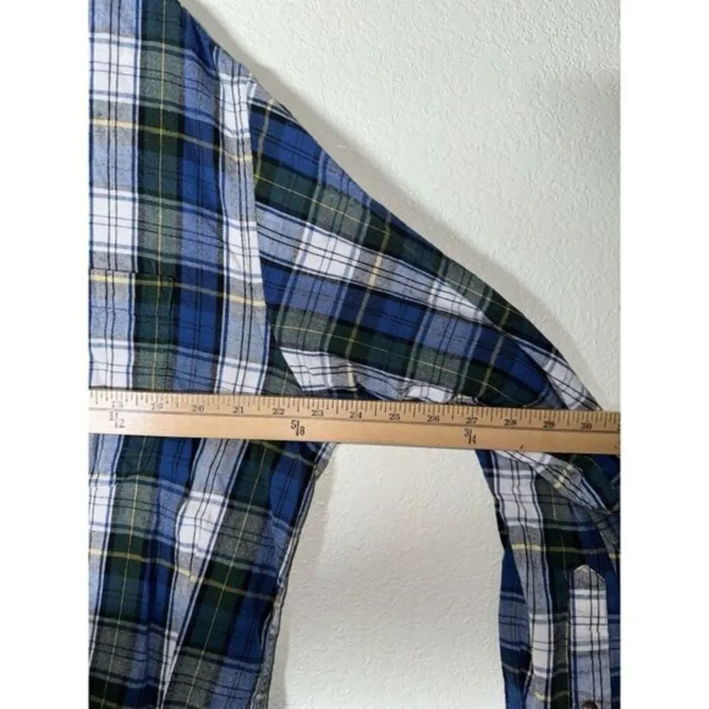 Woolrich Plaid Light Flannel Shirt Button Up Blue Green Long Sleeve Size X LARGE
